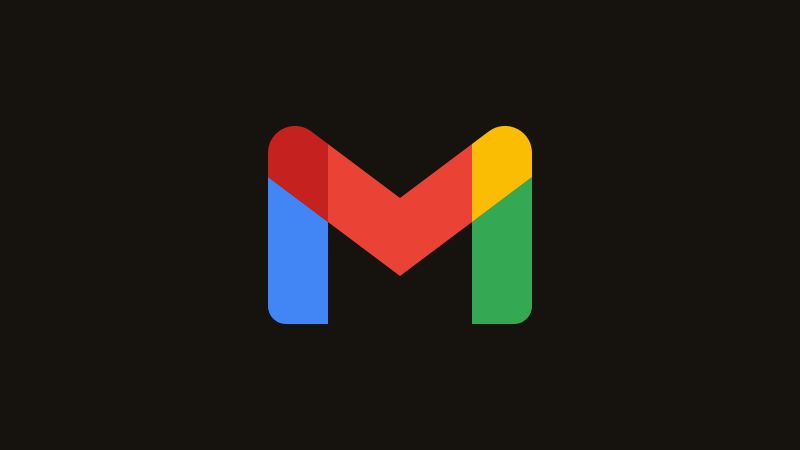 Logo de Gmail : un M aux couleurs de Google, bleu, rouge, jaune et vert, sur fond sombre.