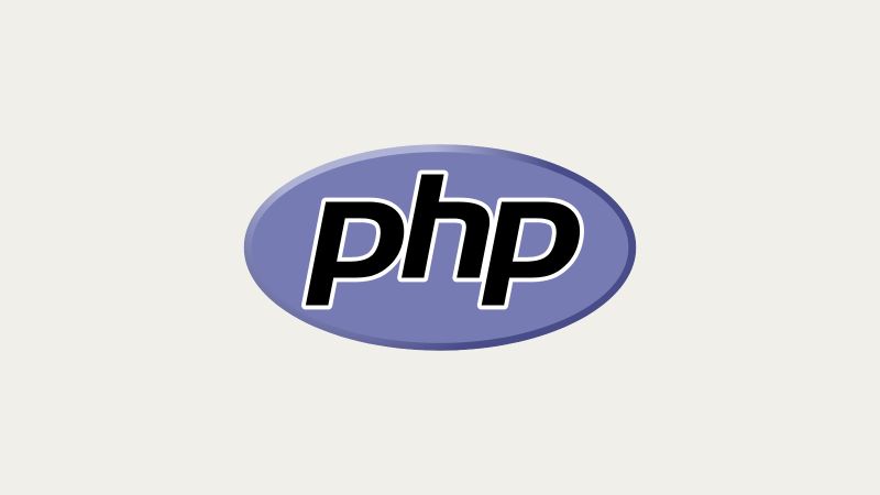 Logo de PHP : les lettres php en noir, cernées de blanc, dans une ellipse violette, centré sur un fond gris clair.