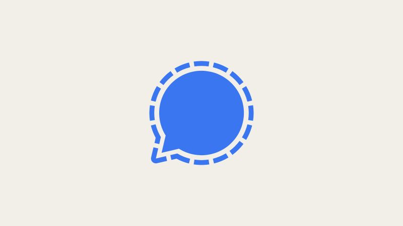 Logo de Signal : une bulle de dialogue bleue entourée d'un cercle en pointillés bleus, sur fond clair.